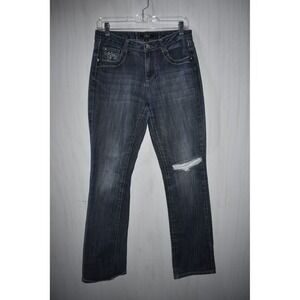 Denim Bootcut Jeans Embellished Pockets Ripped Distressed Dark Wash Size‎ 6